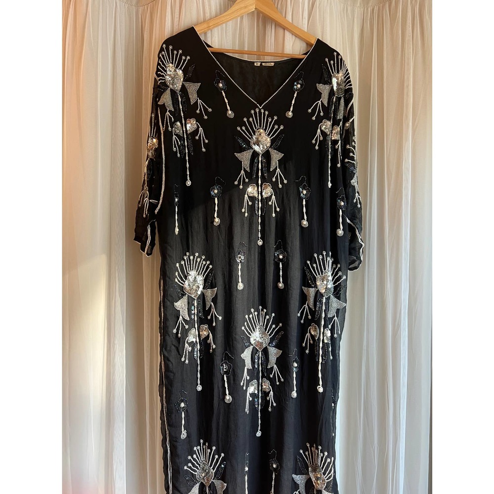 COPY - Vintage Silk Beaded and Sequined Indian Caftan Dress
